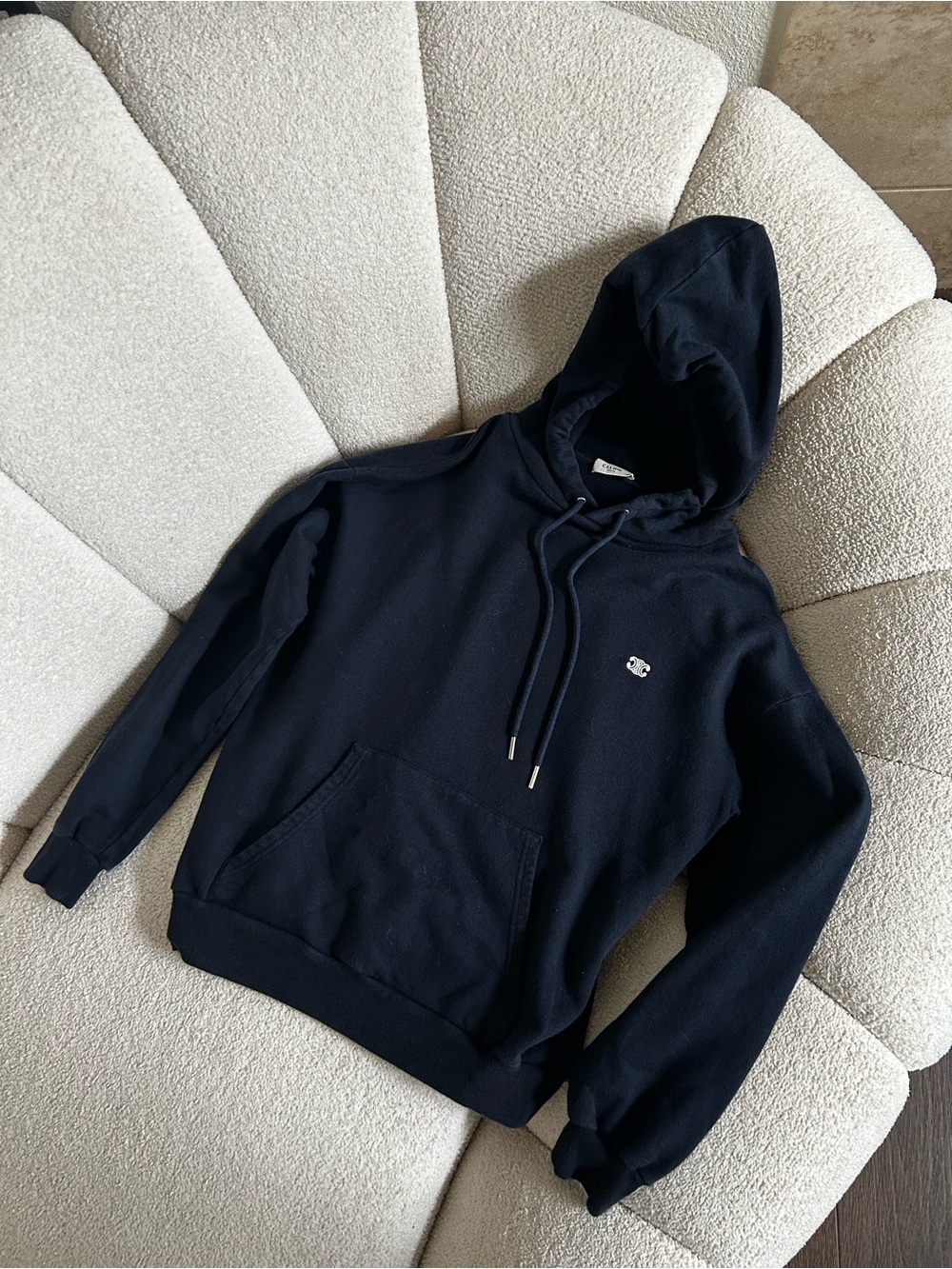 Celine Navy Blue Hooded Pullover with Subtle Logo